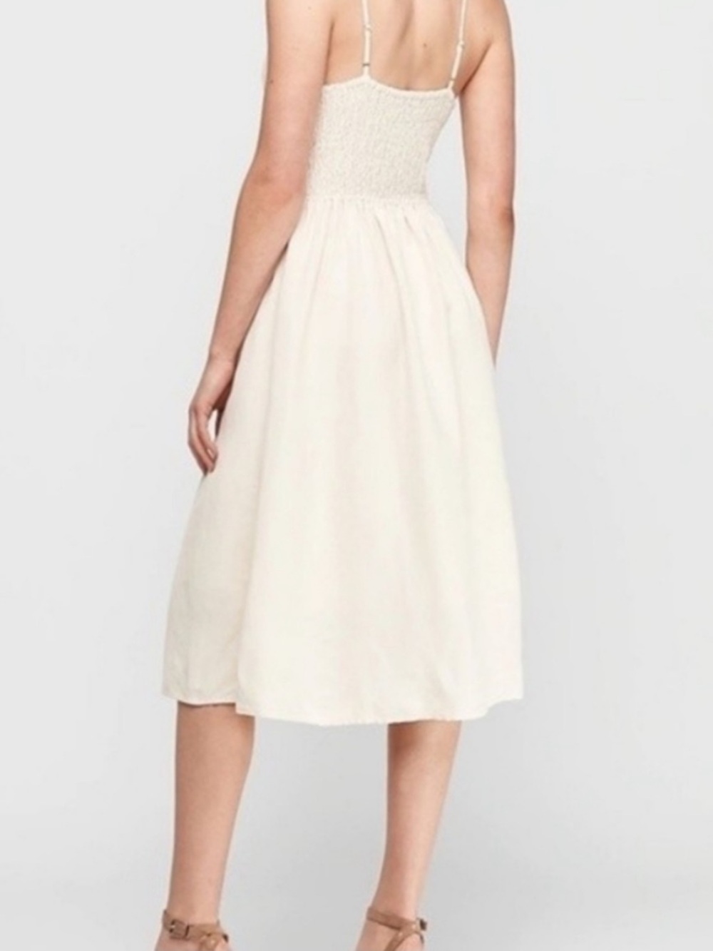 WORN ONCE - Express Linen Blend Button Front Tie Midi Dress - Picture 2 of 4